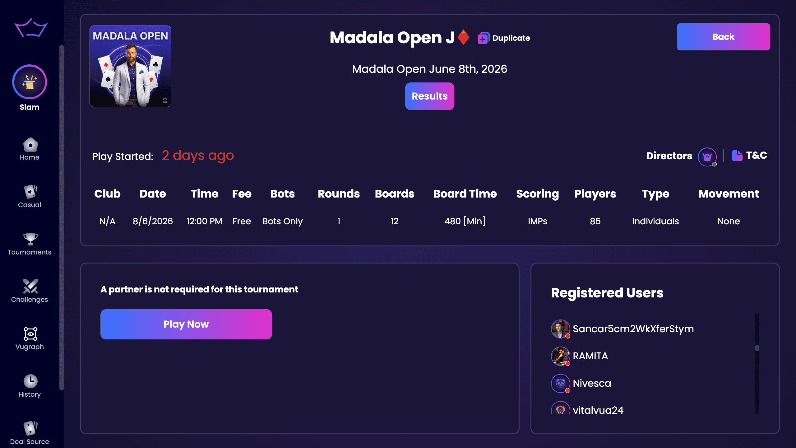 A Bridge Champ tournament in progress
