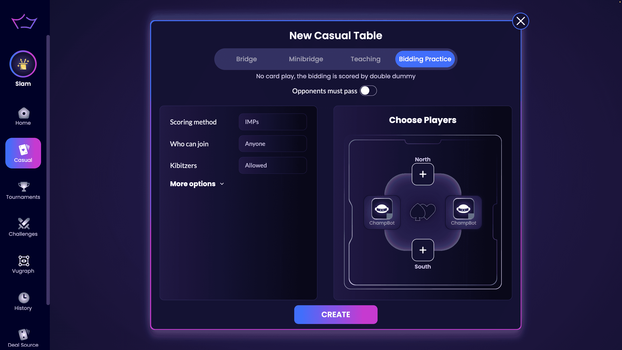 A custom Bridge Champ table